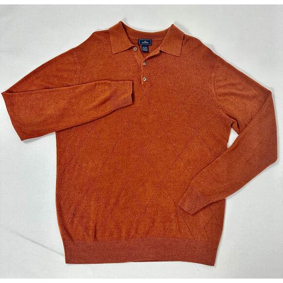 Dockers Size XLT Tall Collared Rust Brown Long Sleeve Sweater Argyle Polo Knit - Picture 3 of 9